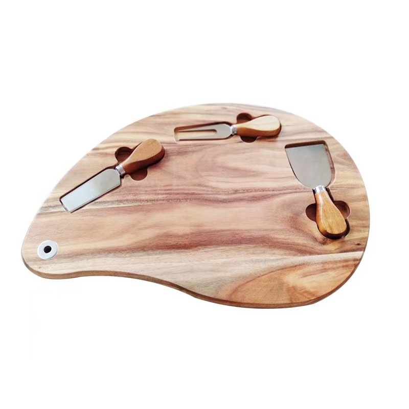 Cheese Board Set with 3 Stainless Steel Knives – Wooden Charcuterie Platter 40x26cm